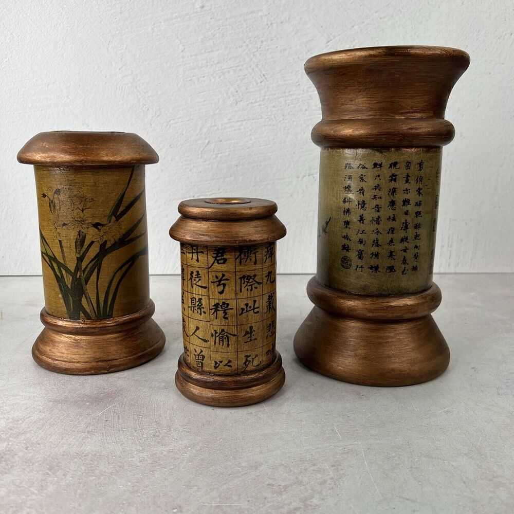 Vintage Chinese Themed Candle Holders Set Of 3